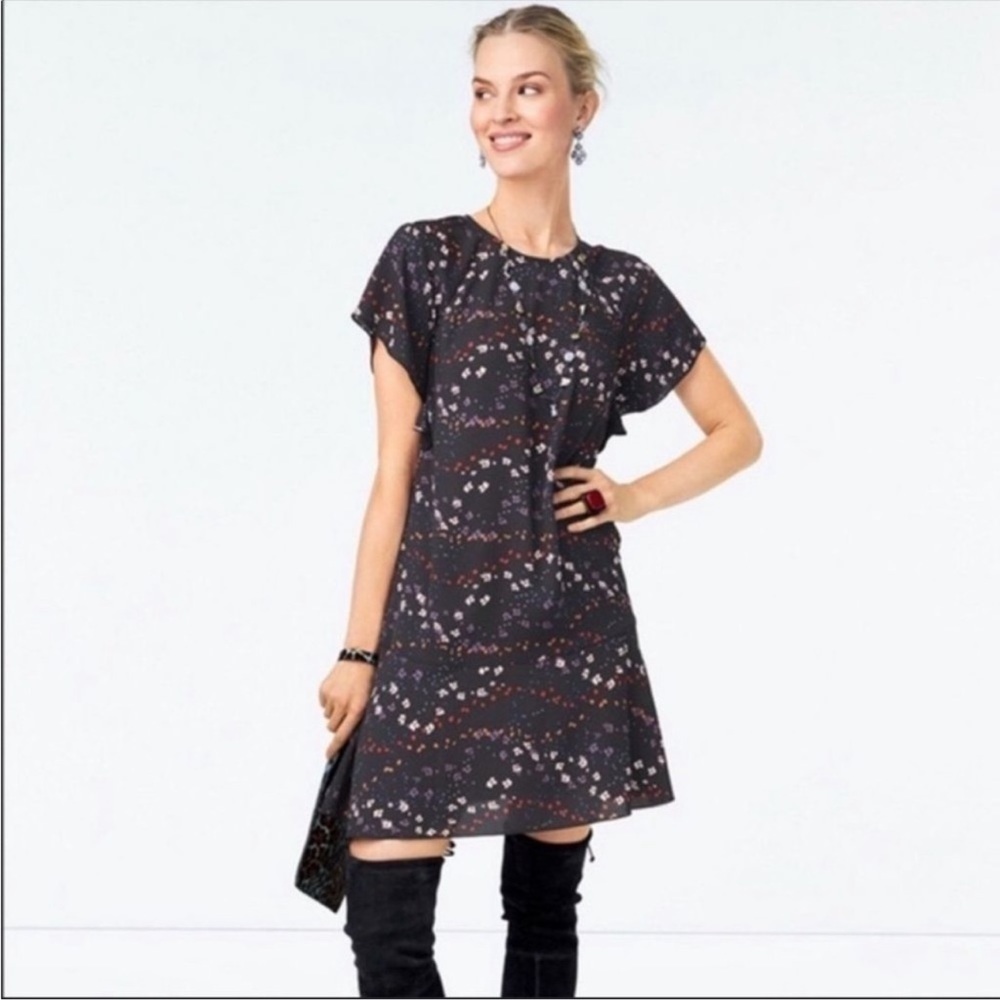 cabi Muse Dress Charcoal Floral Flounce Flirty